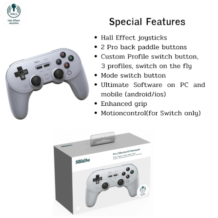 จอยเกมไร้สาย 8Bitdo Pro 2 80GL สีเทา _3